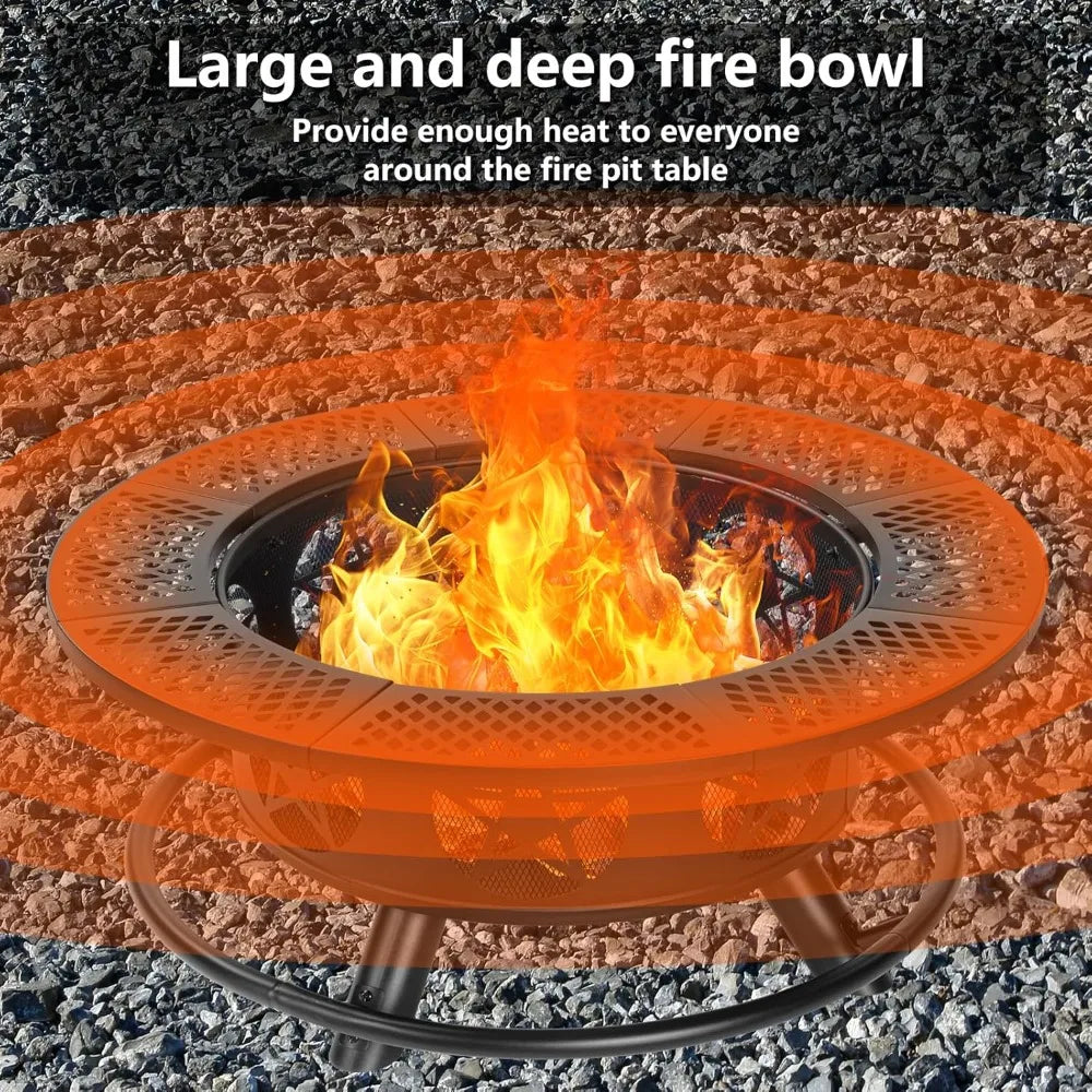 42 Inch Fire Pit with 2 Cooking Grills Heavy Duty Outdoor Fire Pit with Lid and Poker