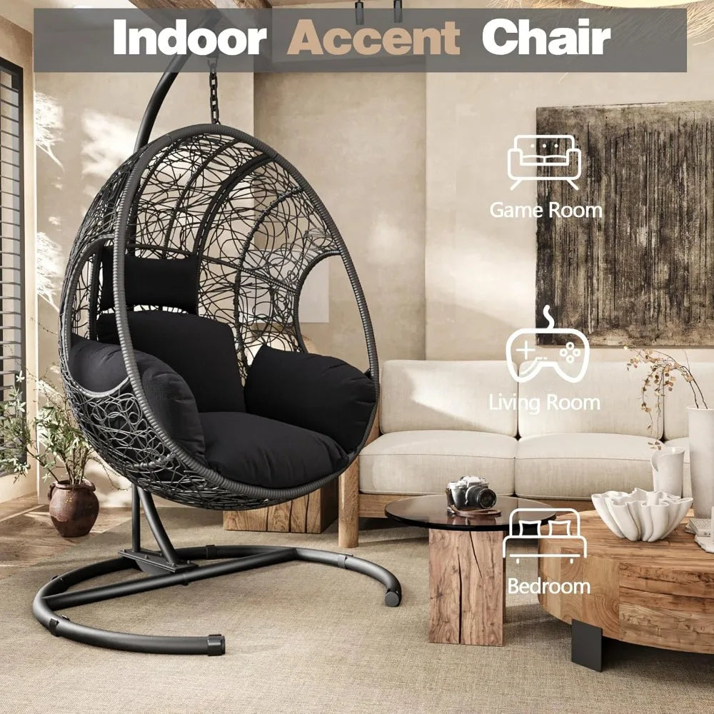 Extra Large Hanging Egg Swing Chair 400 Pound Capacity UV Resistant Mat Outdoor Willow Swing Chair