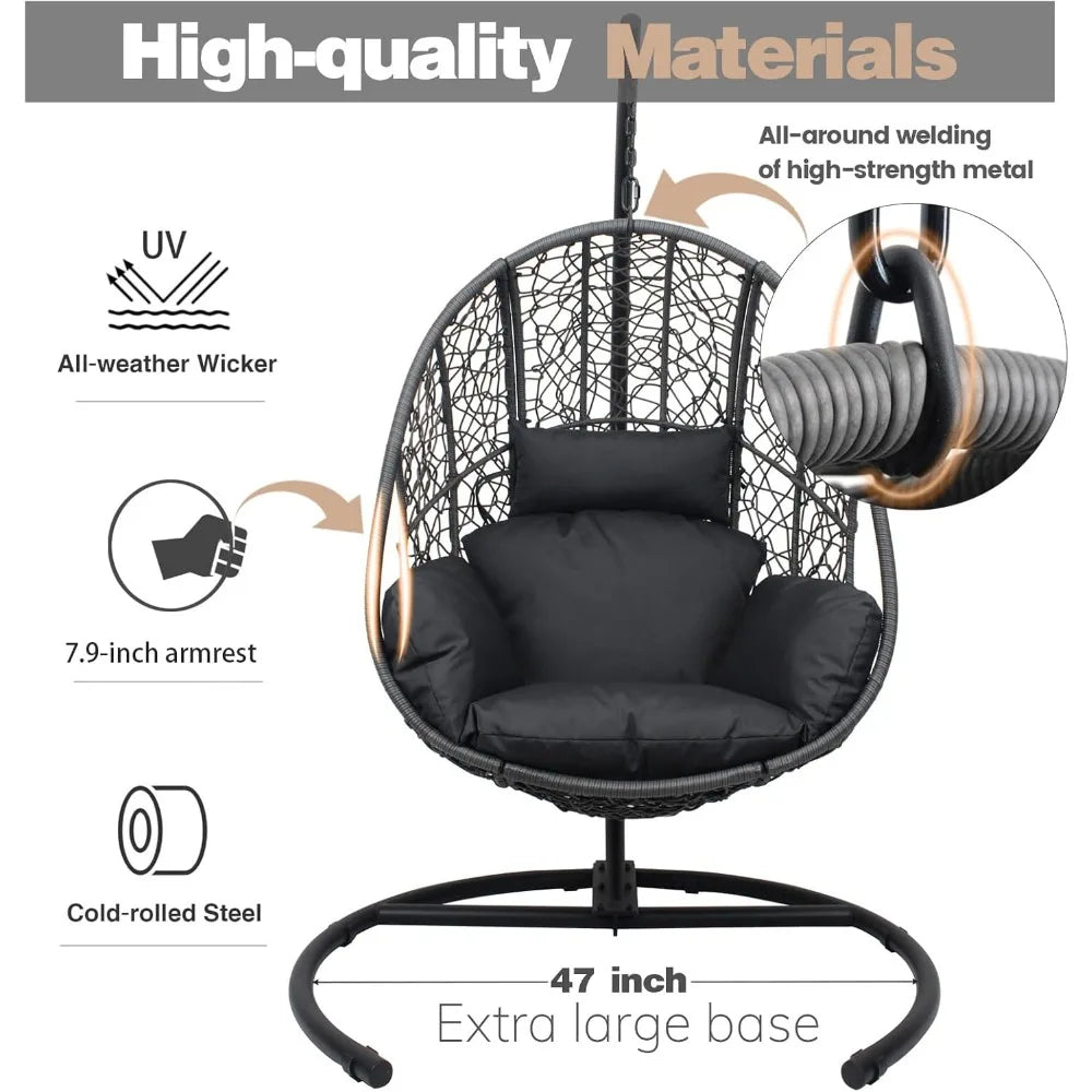 Extra Large Hanging Egg Swing Chair 400 Pound Capacity UV Resistant Mat Outdoor Willow Swing Chair