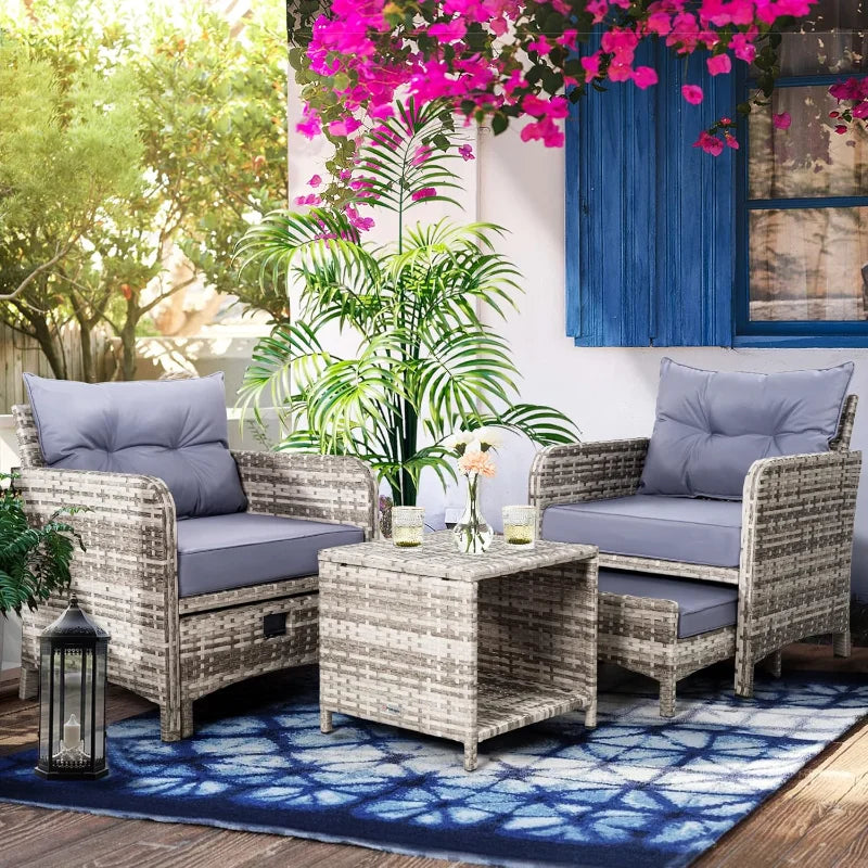 5 Pieces Wicker Patio Furniture Set Outdoor Patio Chairs with Ottomans Conversation Furniture with coffetable for Poorsi