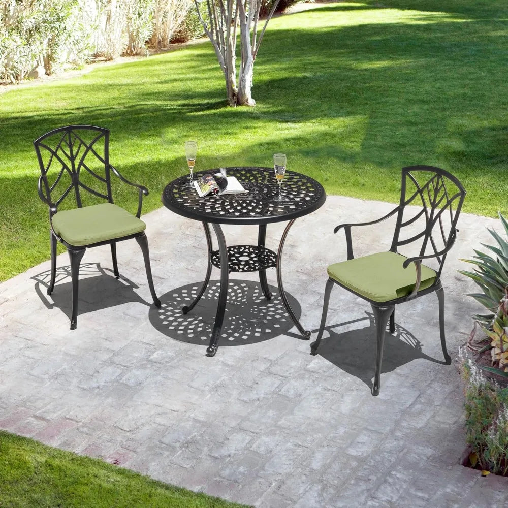 Bistro Set 3 Piece Outdoor All Weather Cast Aluminum Patio Bistro Set Patio Table and Chairs Set of 2 with Umbrella Hole and Gr