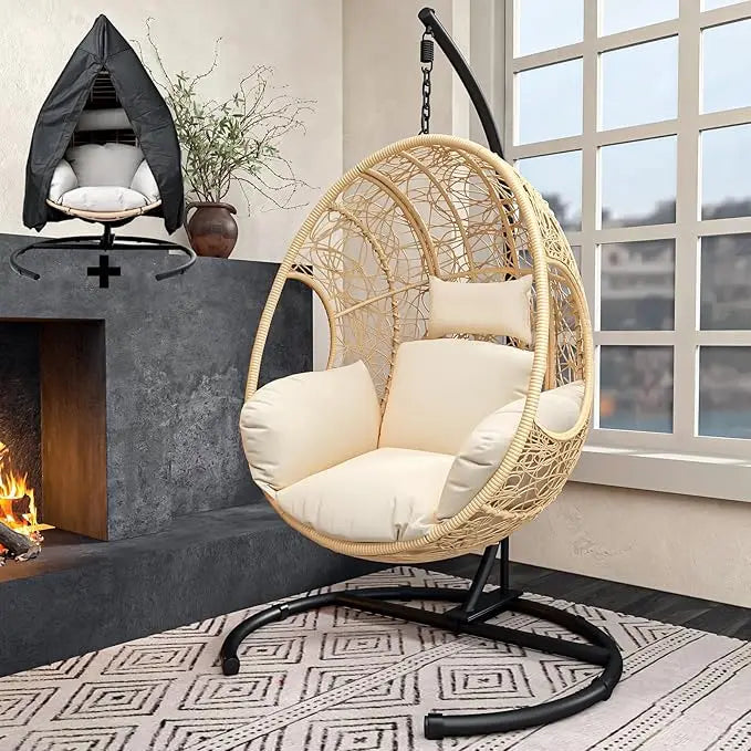 Extra Large Hanging Egg Swing Chair 400 Pound Capacity UV Resistant Mat Outdoor Willow Swing Chair