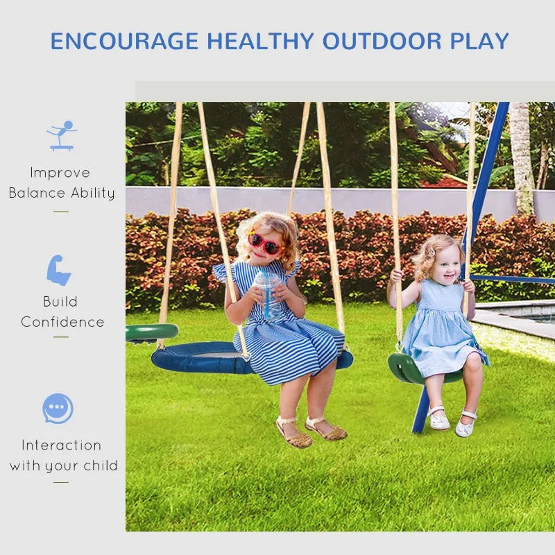 616 Lbs Swing Set for Backyard 5 in 1 Heavy Duty A Frame Stand Outdoor Playset for Kids with Slide Seesaw Glider and Swing Seat