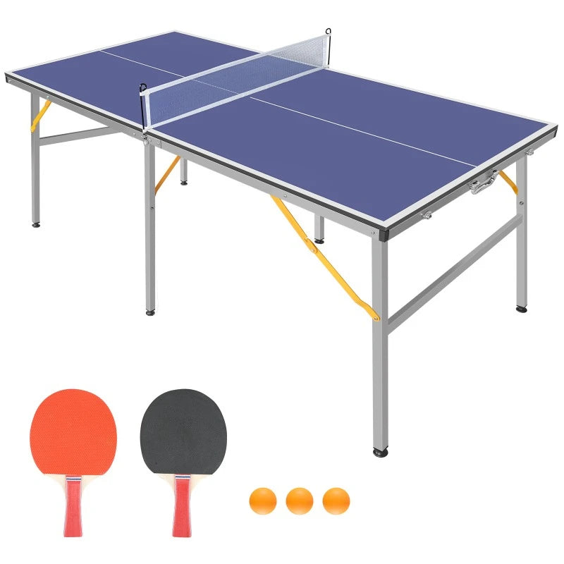6 Foot Medium Foldable Table Tennis Table Set for Indoor and Outdoor Games with Net 2 Table Tennis Paddles and 3 Balls