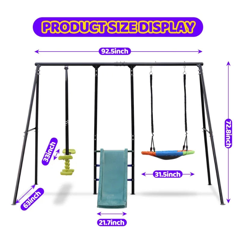 Swing Sets for Backyard 550LBS Swingset Outdoor for Kids with Slide and Glider 1 Saucer Swing