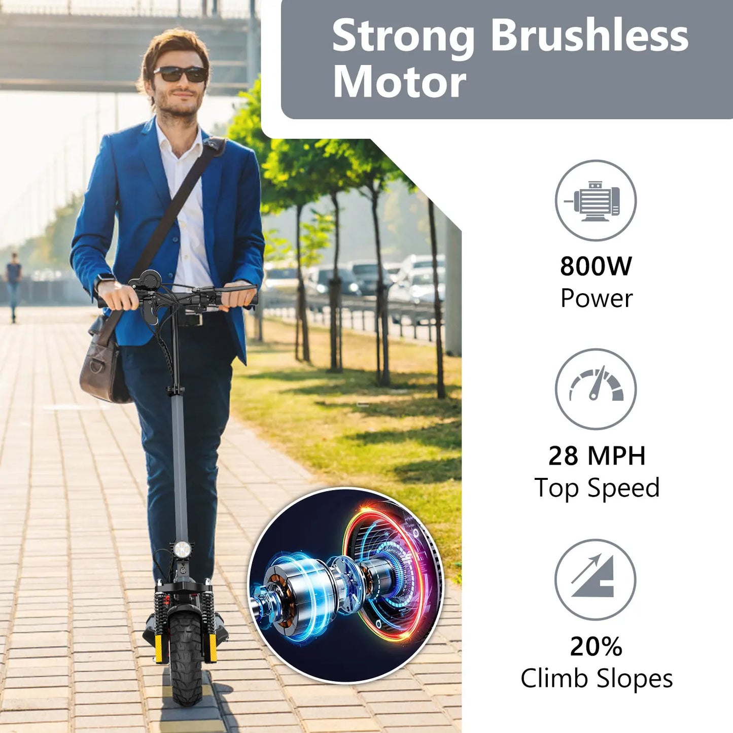 Electric Scooter 800W Motor 25MPH 20-30KM Range 12.5Ah Battery 10 Inch Tire Folding E Scooter Multiple Suspension Dual Braking