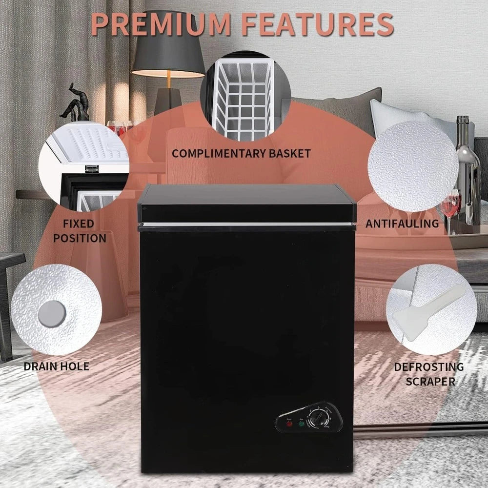 New Upgrade 3.5 Cu Ft Compact Chest Freezer with Removable Basket Top Door Open Freestanding Deep Freezer