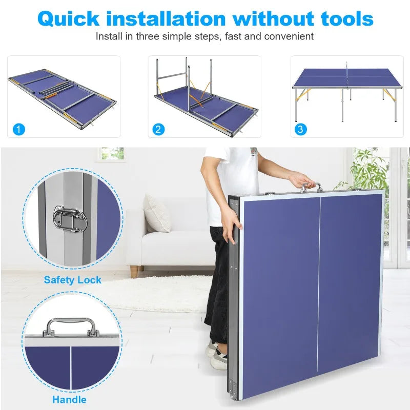 6 Foot Medium Foldable Table Tennis Table Set for Indoor and Outdoor Games with Net 2 Table Tennis Paddles and 3 Balls