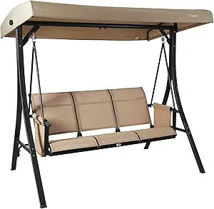 Brenda 3 Seat Patio Swing Chair Outdoor Porch Swing Glider with Adjustable Canopy Side Pouches Breathable Seat and Back