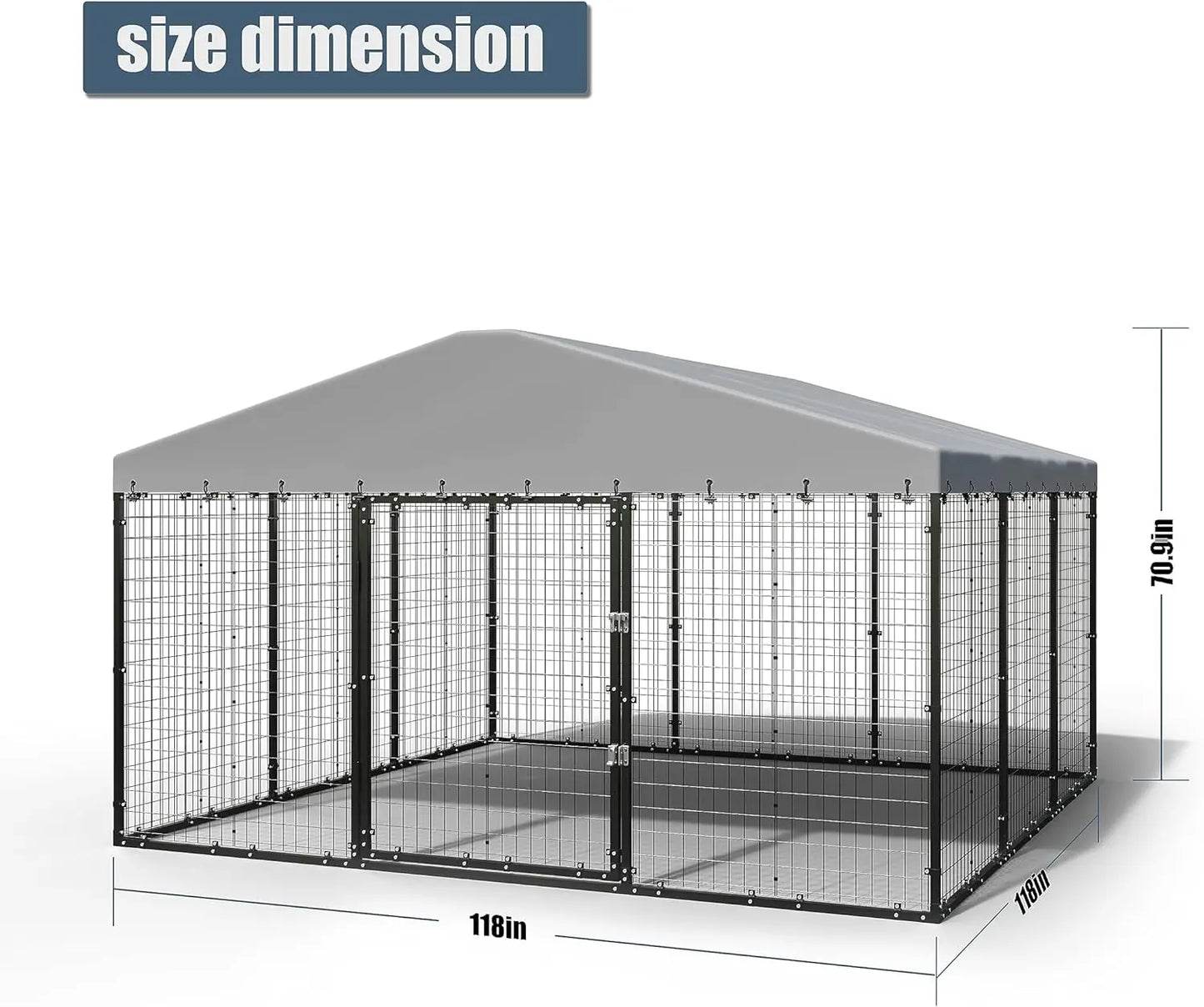 Outdoor Heavy Dog Cage for Big Dogs Galvanized Steel Dog Fence Pen with Ground Nails and Double Safety Rotate Door Lock