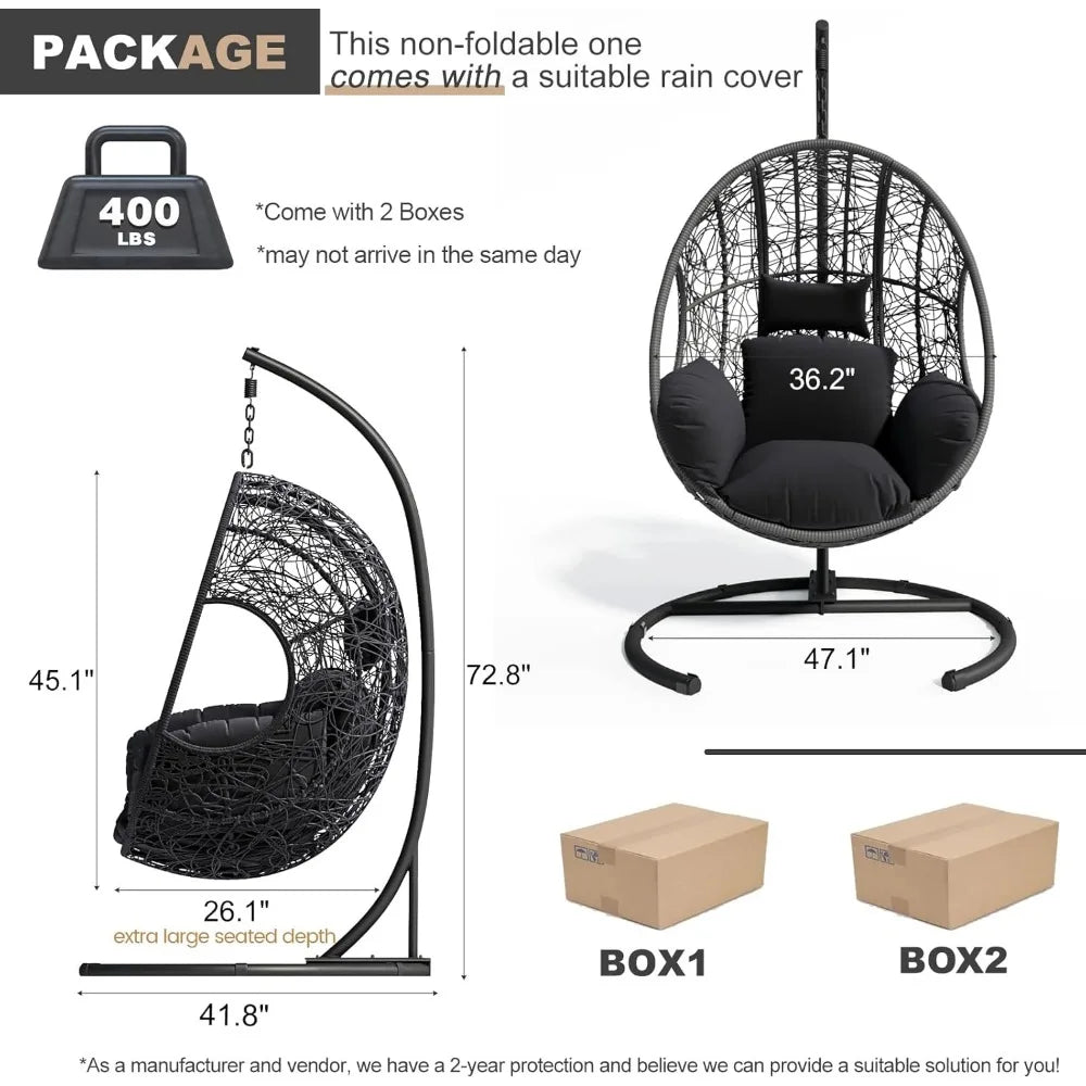 Extra Large Hanging Egg Swing Chair 400 Pound Capacity UV Resistant Mat Outdoor Willow Swing Chair
