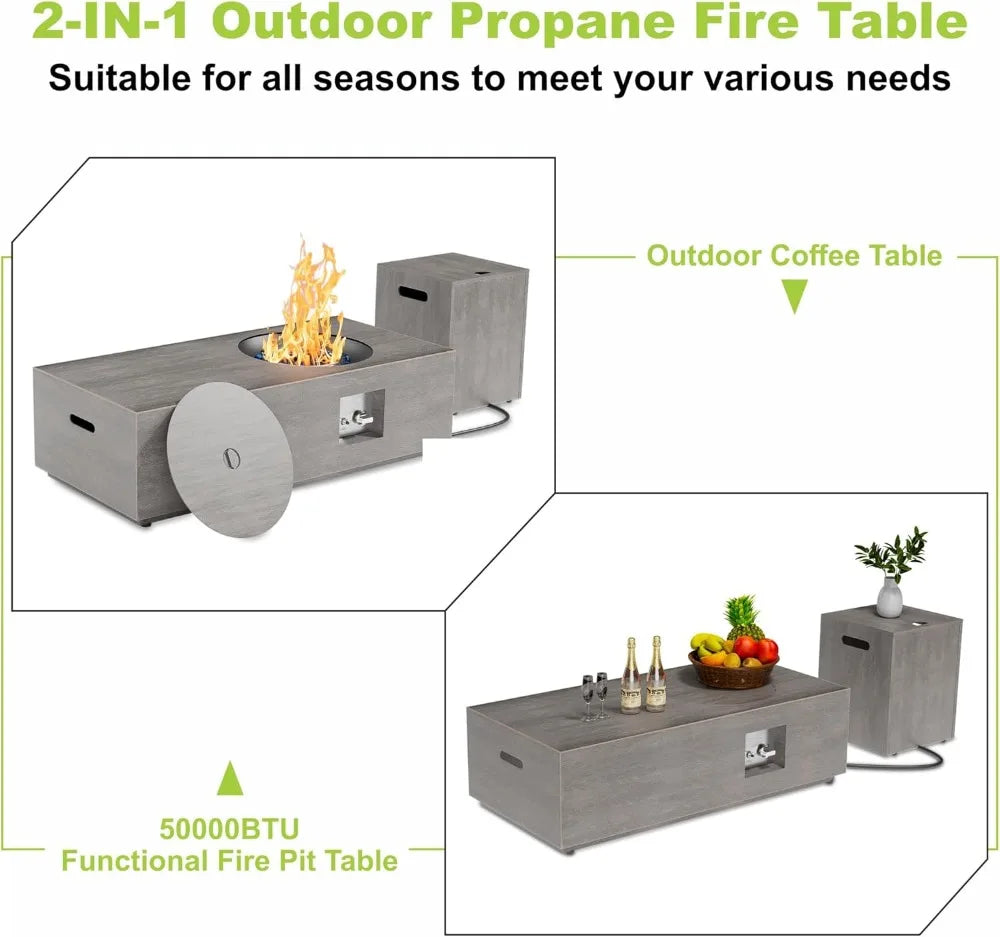 Propane Fire Pit Table Outdoor Gas Firepit 48 Inch Rectangular Patio Firepit Table for Outside