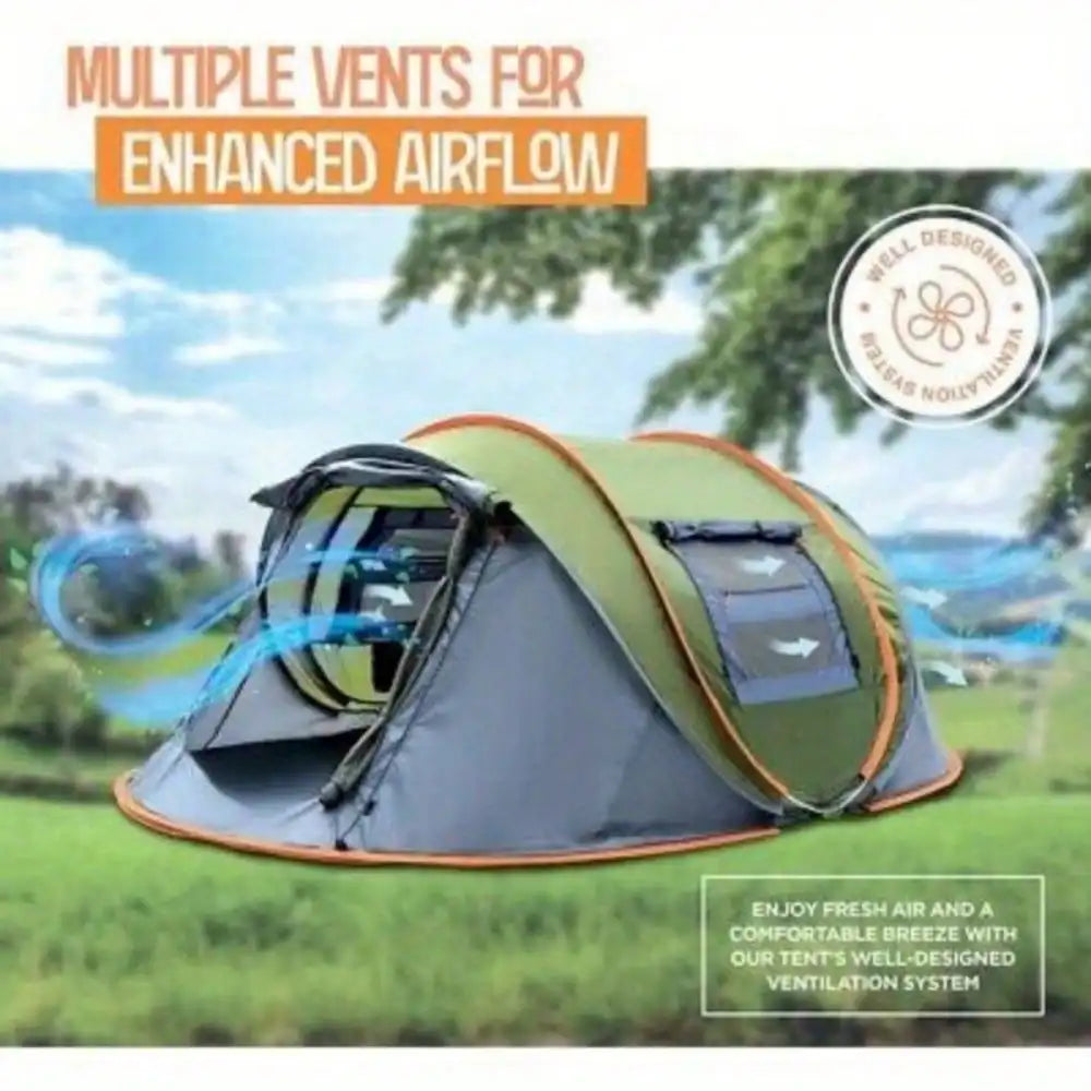 Camping Tent 4 Person Easy Pop Up Tent with 2 Doors UPF50+ Waterproof Double Layer Synthetic Fibres