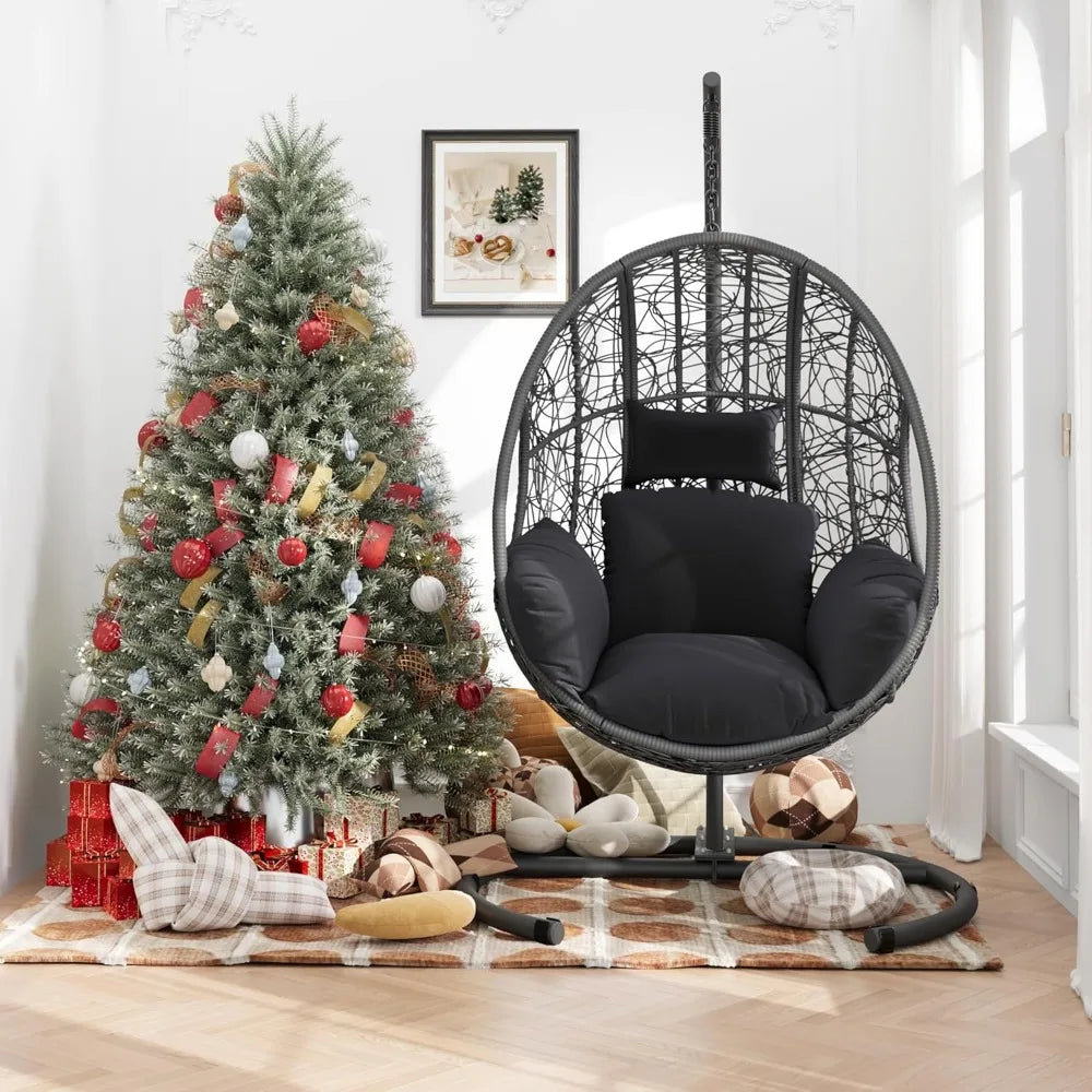 Extra Large Hanging Egg Swing Chair 400 Pound Capacity UV Resistant Mat Outdoor Willow Swing Chair