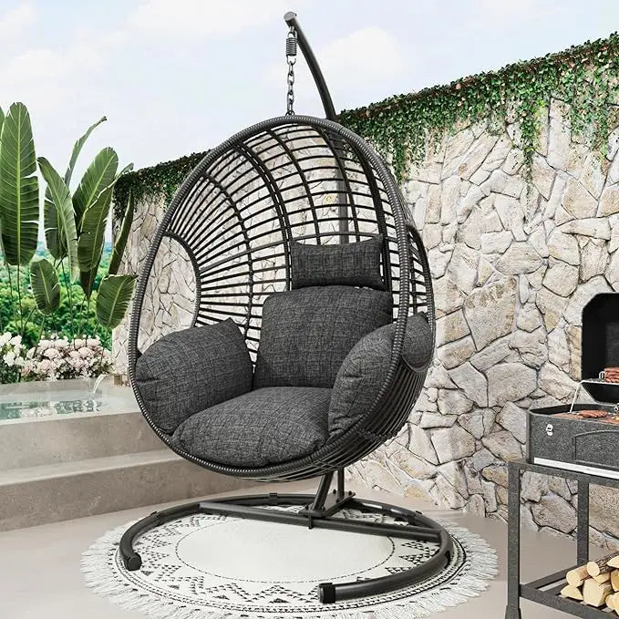 Extra Large Hanging Egg Swing Chair 400 Pound Capacity UV Resistant Mat Outdoor Willow Swing Chair