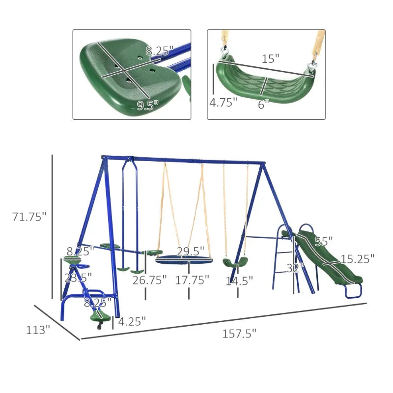 616 Lbs Swing Set for Backyard 5 in 1 Heavy Duty A Frame Stand Outdoor Playset for Kids with Slide Seesaw Glider and Swing Seat