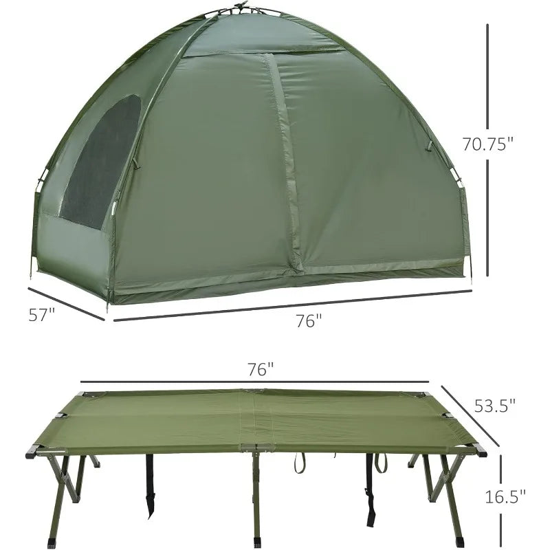 Outsunny 2 Person Foldable Camping Cot with Tent Bedspread and Thick Air Mattress 4 in 1 Elevated Camping Bed Tent