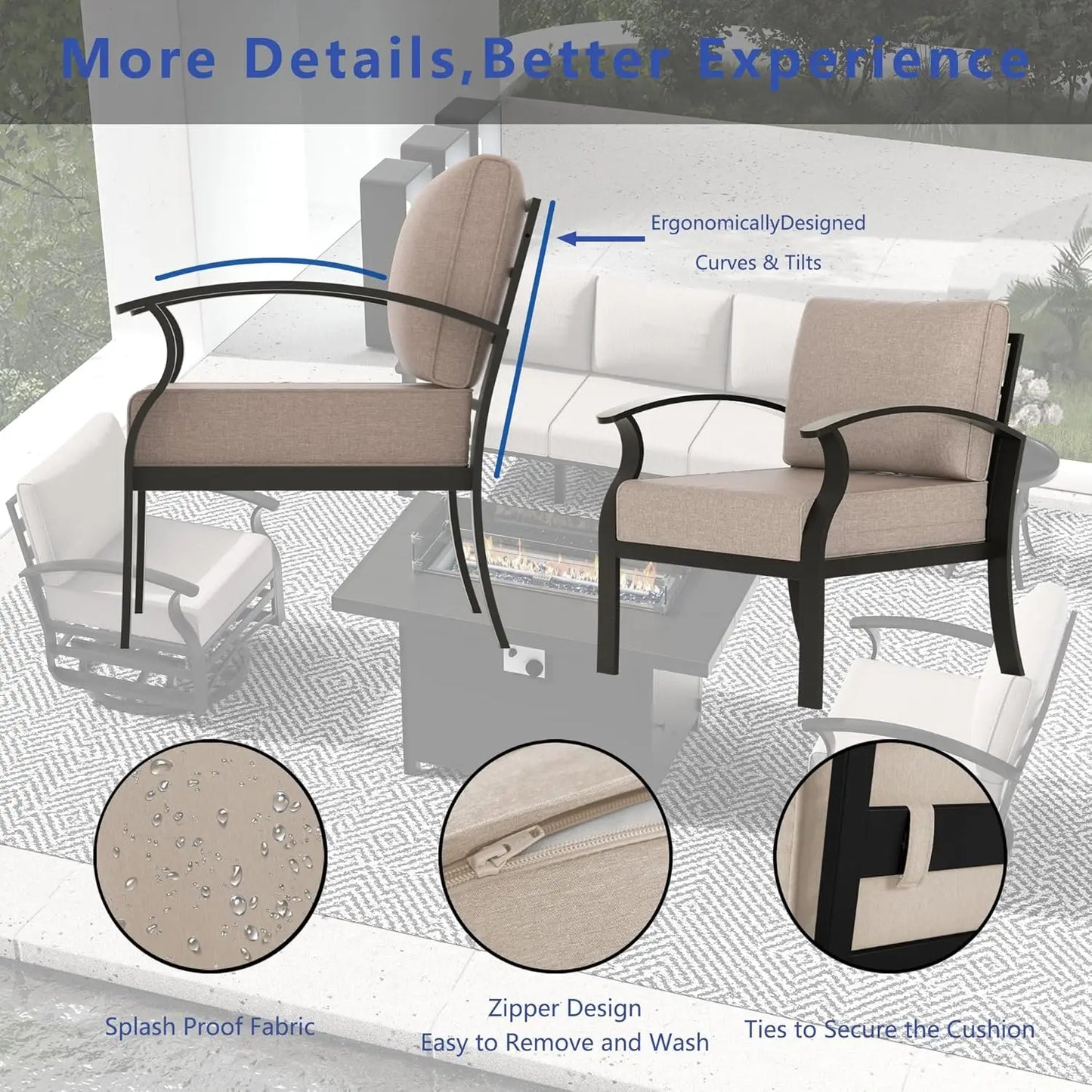 Aluminum Patio Furniture Set with Fire Pit Table, Swivel Chair Metal Patio Sectional Sofa with Upgrade Cushions for Patio