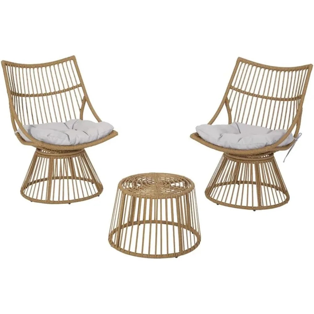 Outdoor Wicker Bistro Patio Furniture Set, Retro Wicker Chair Set with Side Table, Boho Style Patio Chair with High Back and Cus