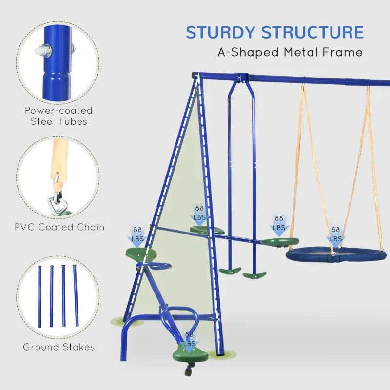 616 Lbs Swing Set for Backyard 5 in 1 Heavy Duty A Frame Stand Outdoor Playset for Kids with Slide Seesaw Glider and Swing Seat