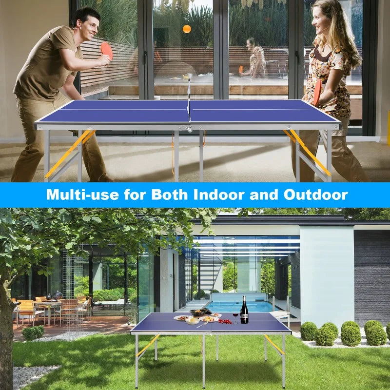 6 Foot Medium Foldable Table Tennis Table Set for Indoor and Outdoor Games with Net 2 Table Tennis Paddles and 3 Balls