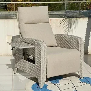 Upgraded Outdoor Recliner Chair Adjustable Back Reclining Patio Chairs Lay Flat Extended Footrest Wicker Rattan Metal