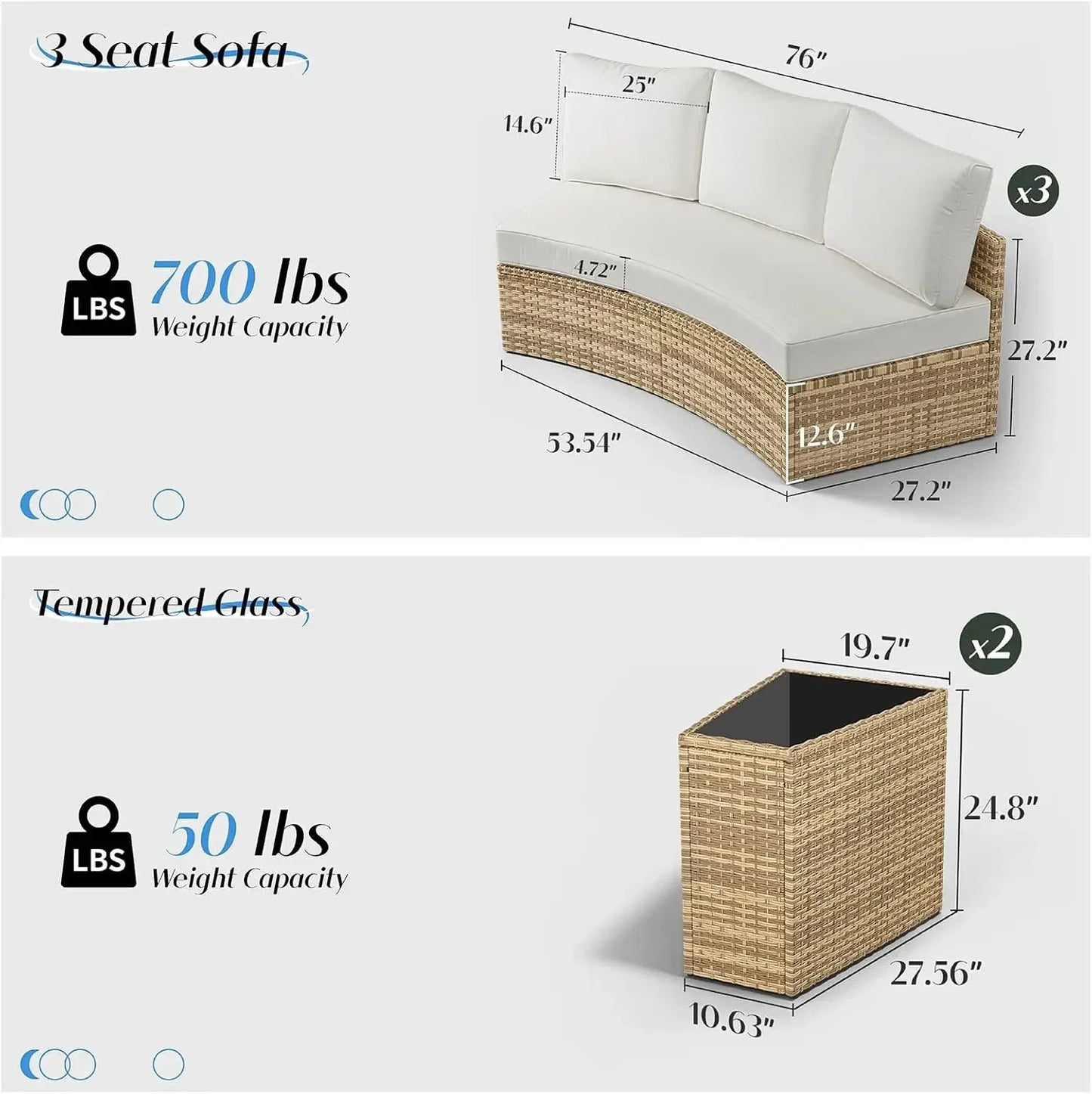 Patio Furniture Sets, 11 Piece Half-Moon Sectional Round Sofa Set, Outdoor Patio Furniture with Cushions & Wedge Table
