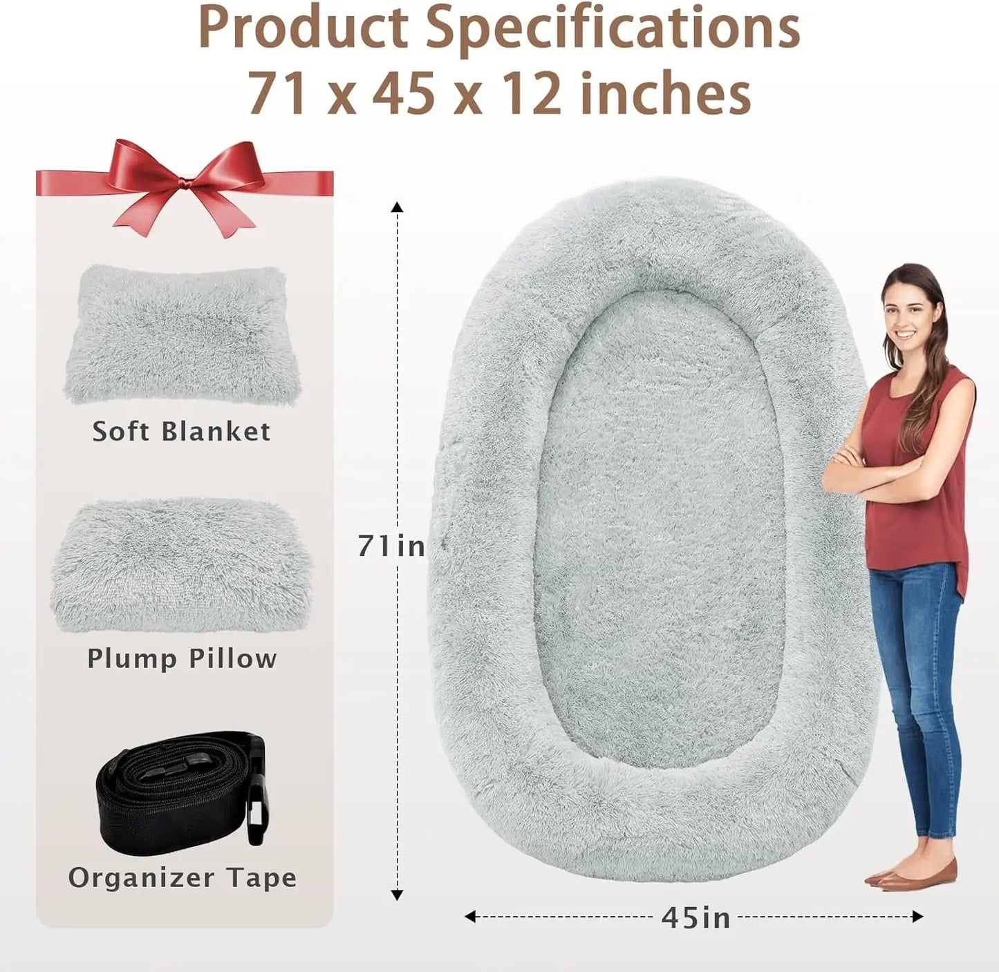 Giant Human Dog Bed Oversize Memory Foam 71 By 45 By 12 In