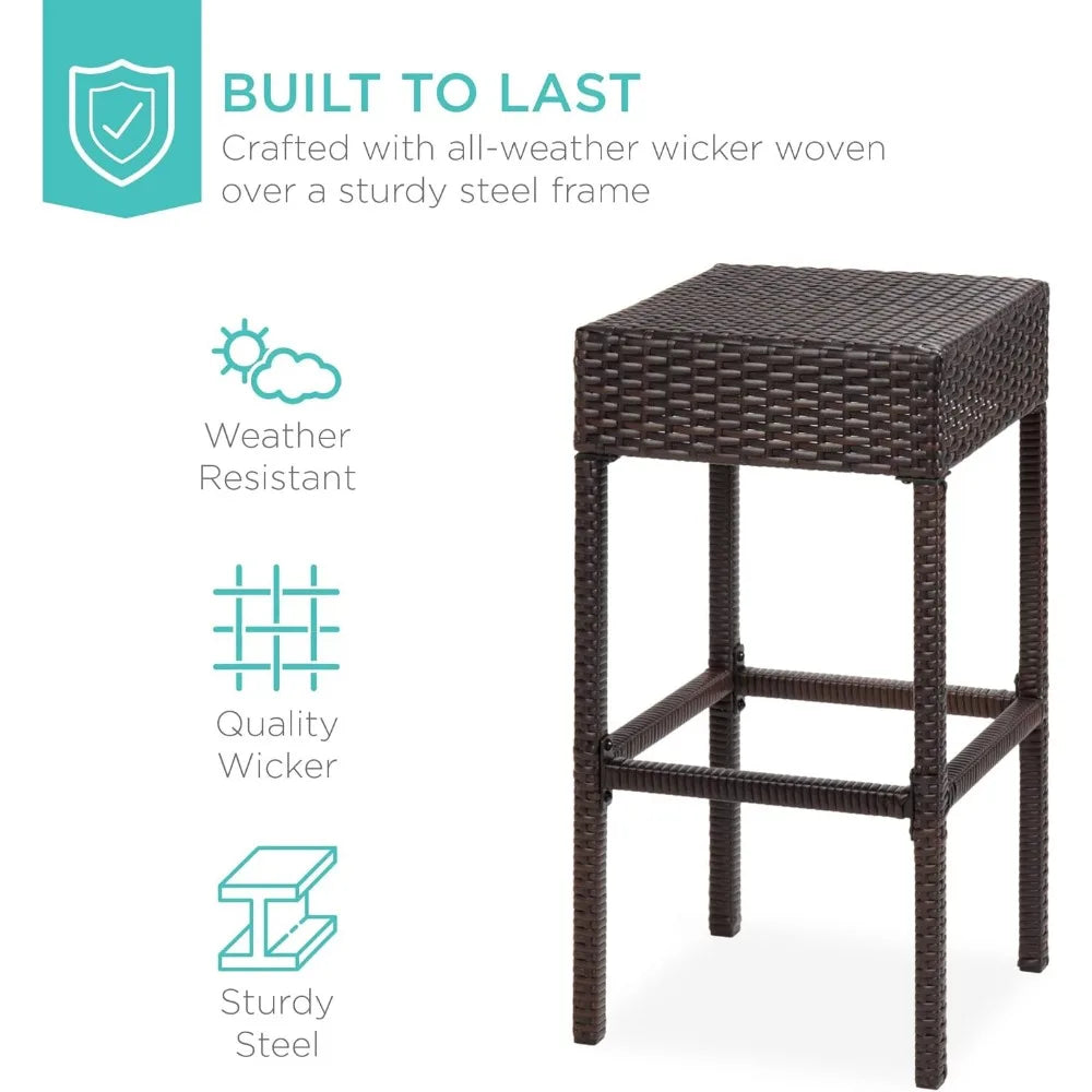 5 Piece Outdoor Wicker Bar Table Set for Patio Poolside and Backyard with Built in Bottle Opener Hidden Storage Shelf and Metal Table