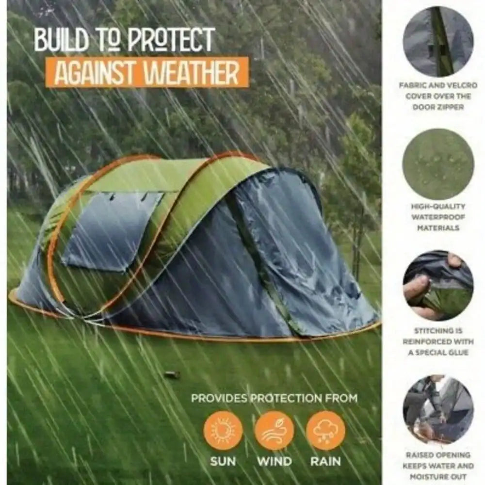 Camping Tent 4 Person Easy Pop Up Tent with 2 Doors UPF50+ Waterproof Double Layer Synthetic Fibres