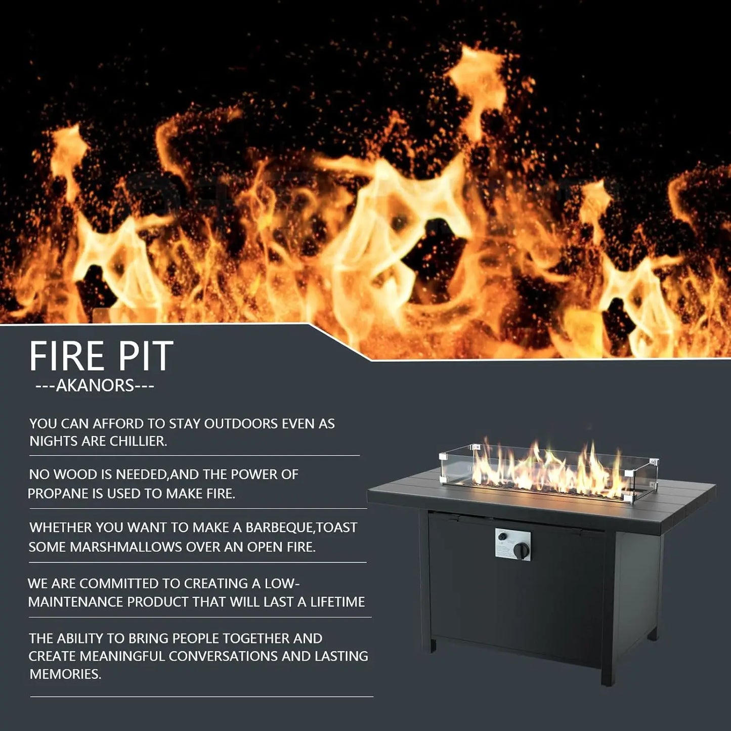 Propane Fire Pit 43 Inch Outdoor Fire Table 55000 BTU Aluminium Fire Table with Lid and Waterproof Cover