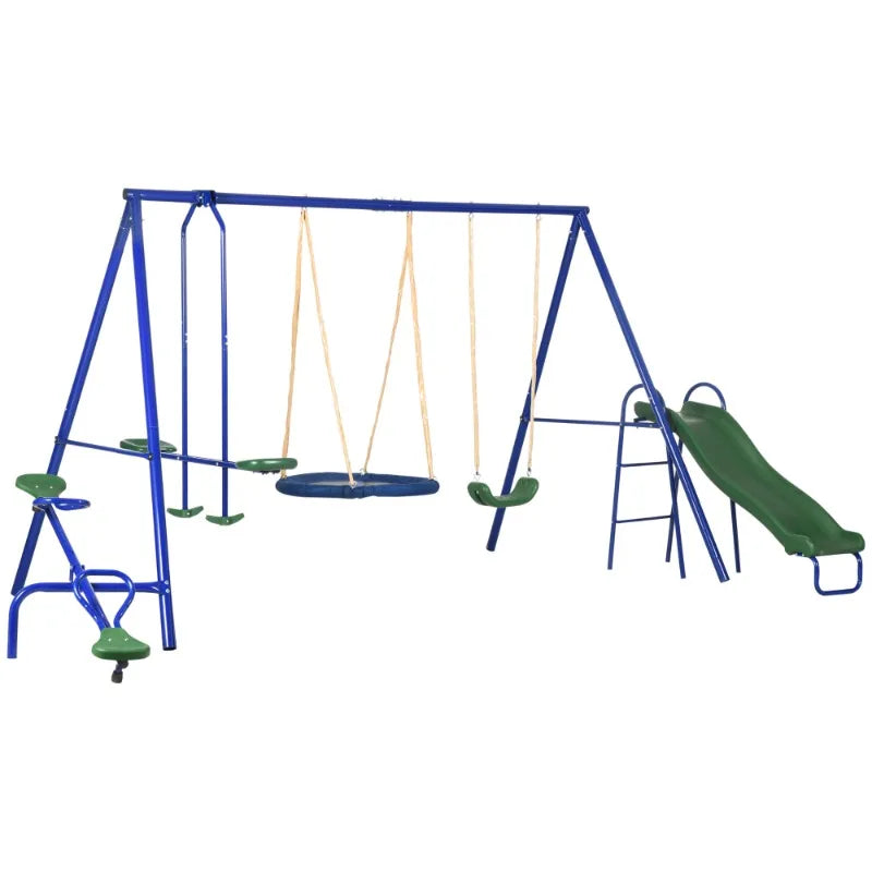 616 Lbs Swing Set for Backyard 5 in 1 Heavy Duty A Frame Stand Outdoor Playset for Kids with Slide Seesaw Glider and Swing Seat