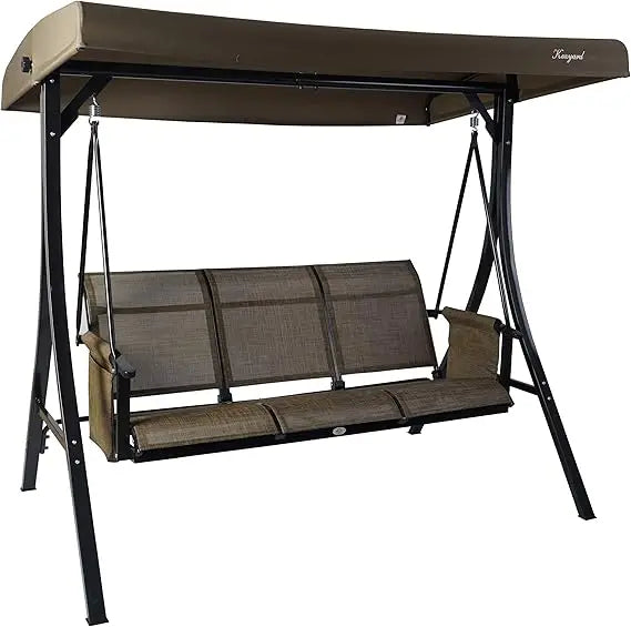 Brenda 3 Seat Patio Swing Chair Outdoor Porch Swing Glider with Adjustable Canopy Side Pouches Breathable Seat and Back