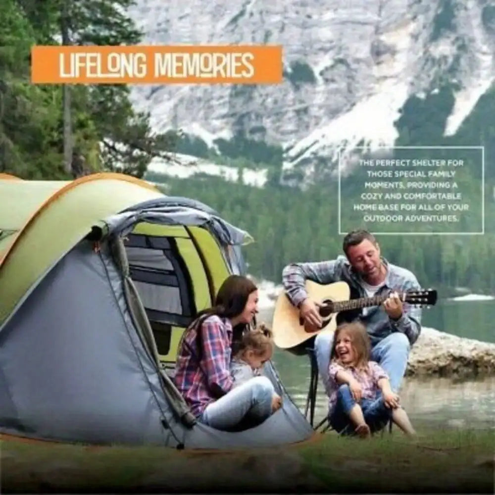 Camping Tent 4 Person Easy Pop Up Tent with 2 Doors UPF50+ Waterproof Double Layer Synthetic Fibres