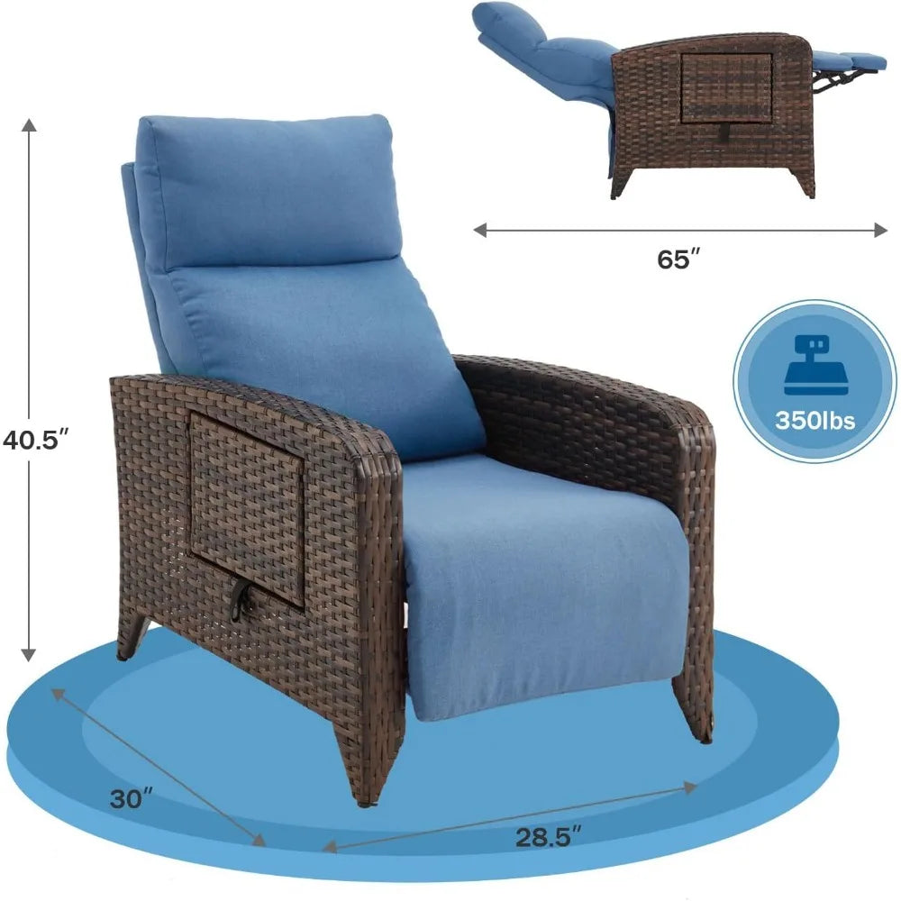 Upgraded Outdoor Recliner Chair Adjustable Back Reclining Patio Chairs Lay Flat Extended Footrest Wicker Rattan Metal