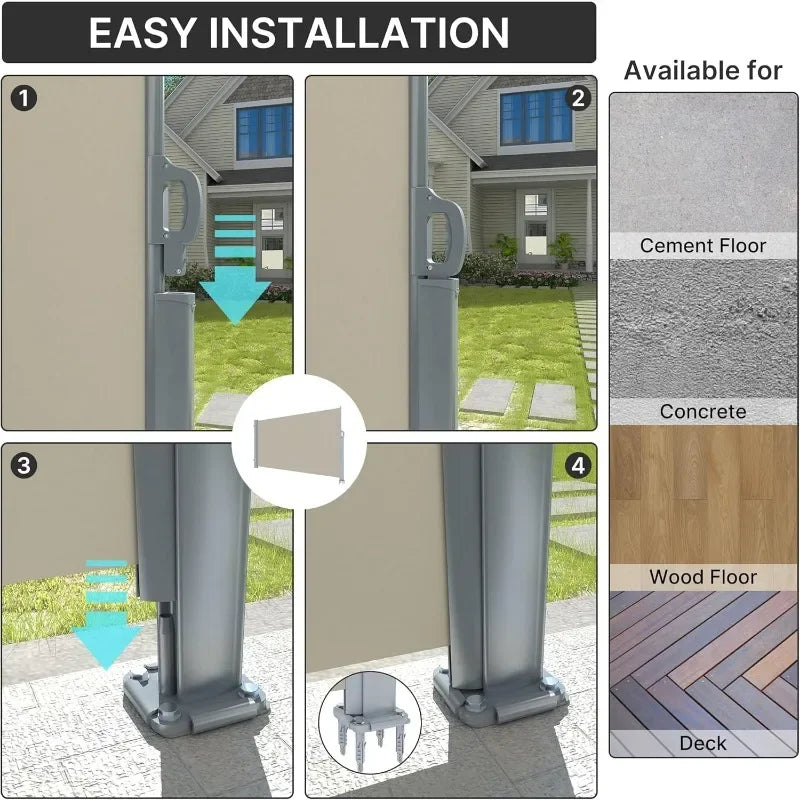 Hot Sale. Unique features 138"x71" Retractable Side Awning Aluminum Patio Outdoor Folding Privacy Divider