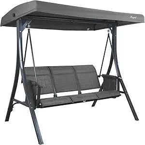 Brenda 3 Seat Patio Swing Chair Outdoor Porch Swing Glider with Adjustable Canopy Side Pouches Breathable Seat and Back