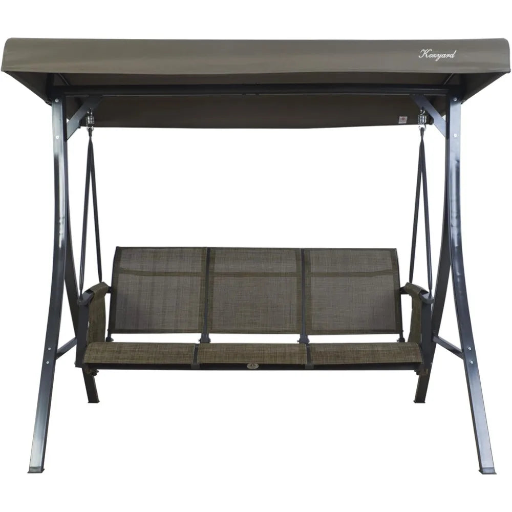Brenda 3 Seat Patio Swing Chair Outdoor Porch Swing Glider with Adjustable Canopy Side Pouches Breathable Seat and Back