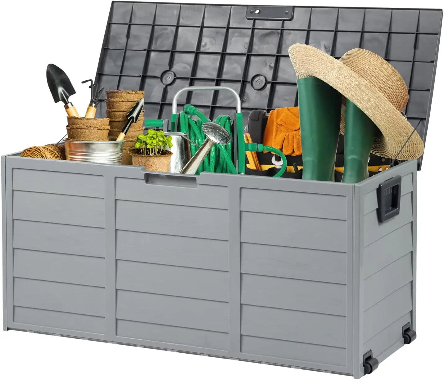 Upgraded 75 Gallon Outdoor Storage Box, Lockable Plastic Storage Containers with Lid, Patio Deck Box Furniture for Garden