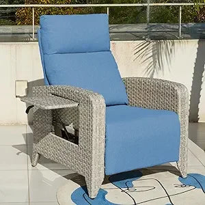 Upgraded Outdoor Recliner Chair Adjustable Back Reclining Patio Chairs Lay Flat Extended Footrest Wicker Rattan Metal
