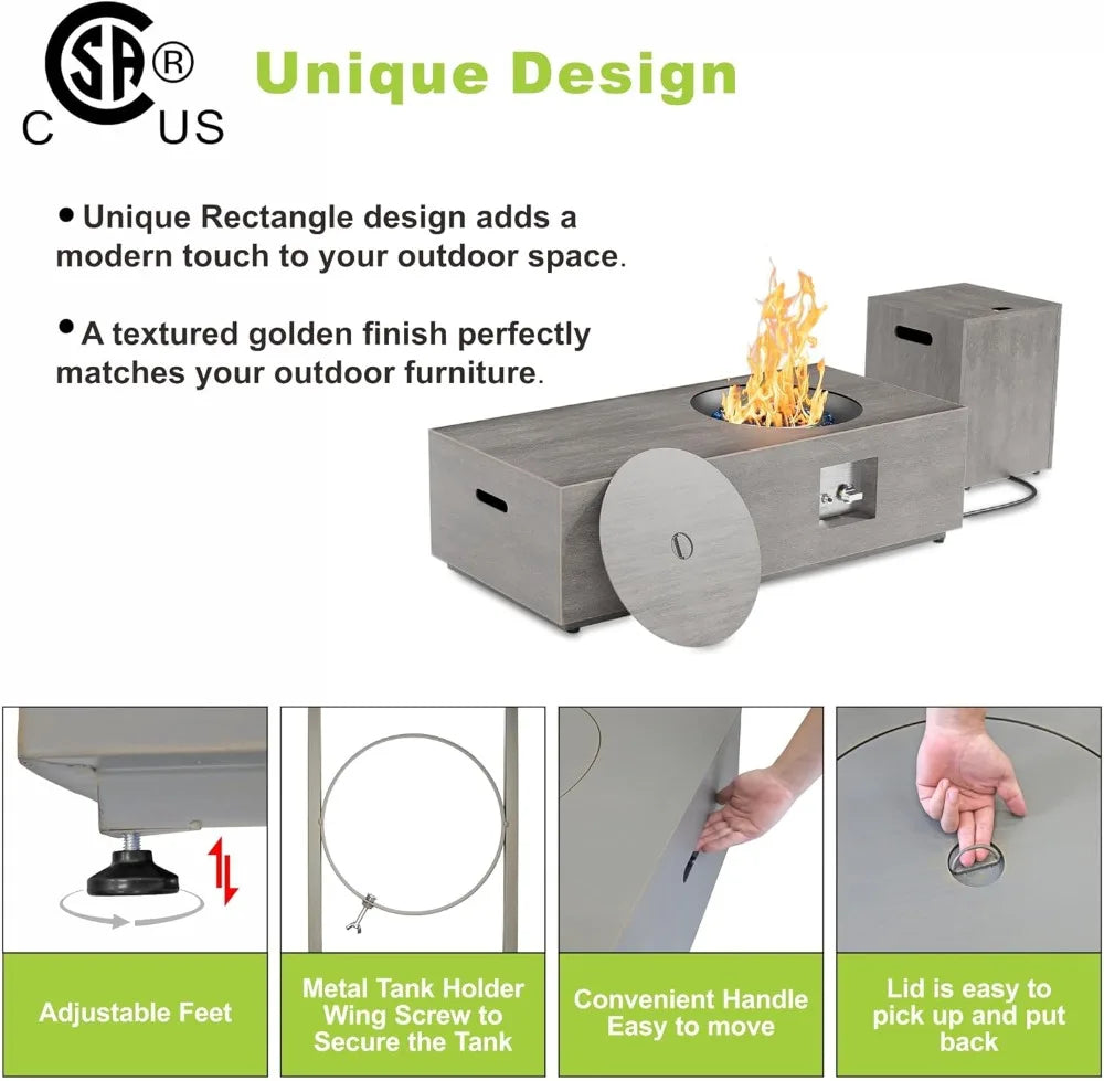 Propane Fire Pit Table Outdoor Gas Firepit 48 Inch Rectangular Patio Firepit Table for Outside