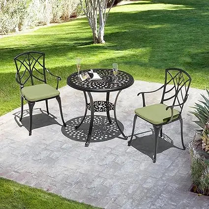 Bistro Set 3 Piece Outdoor All Weather Cast Aluminum Patio Bistro Set Patio Table and Chairs Set of 2 with Umbrella Hole and Gr