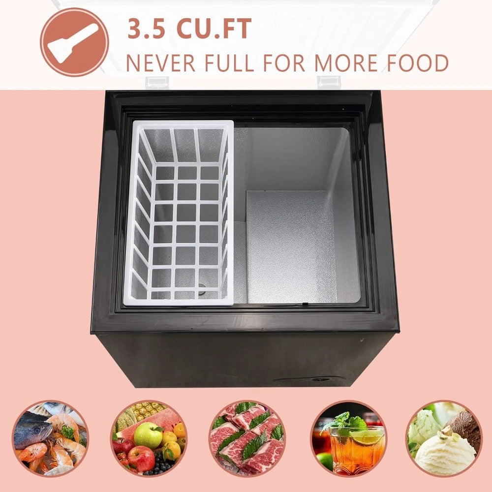 New Upgrade 3.5 Cu Ft Compact Chest Freezer with Removable Basket Top Door Open Freestanding Deep Freezer