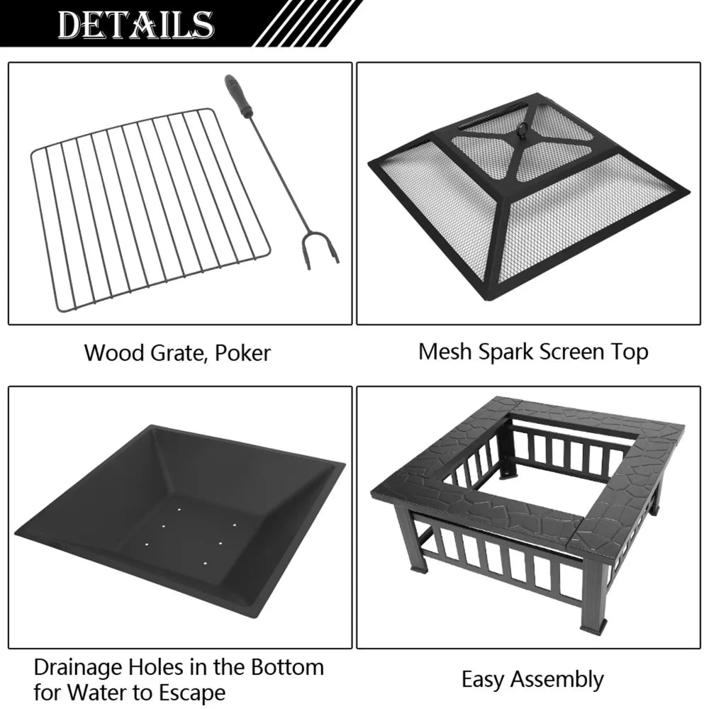 Heavy Duty Square Outdoor Fire Pit Sturdy Safe and Stylish for Winter Gatherings