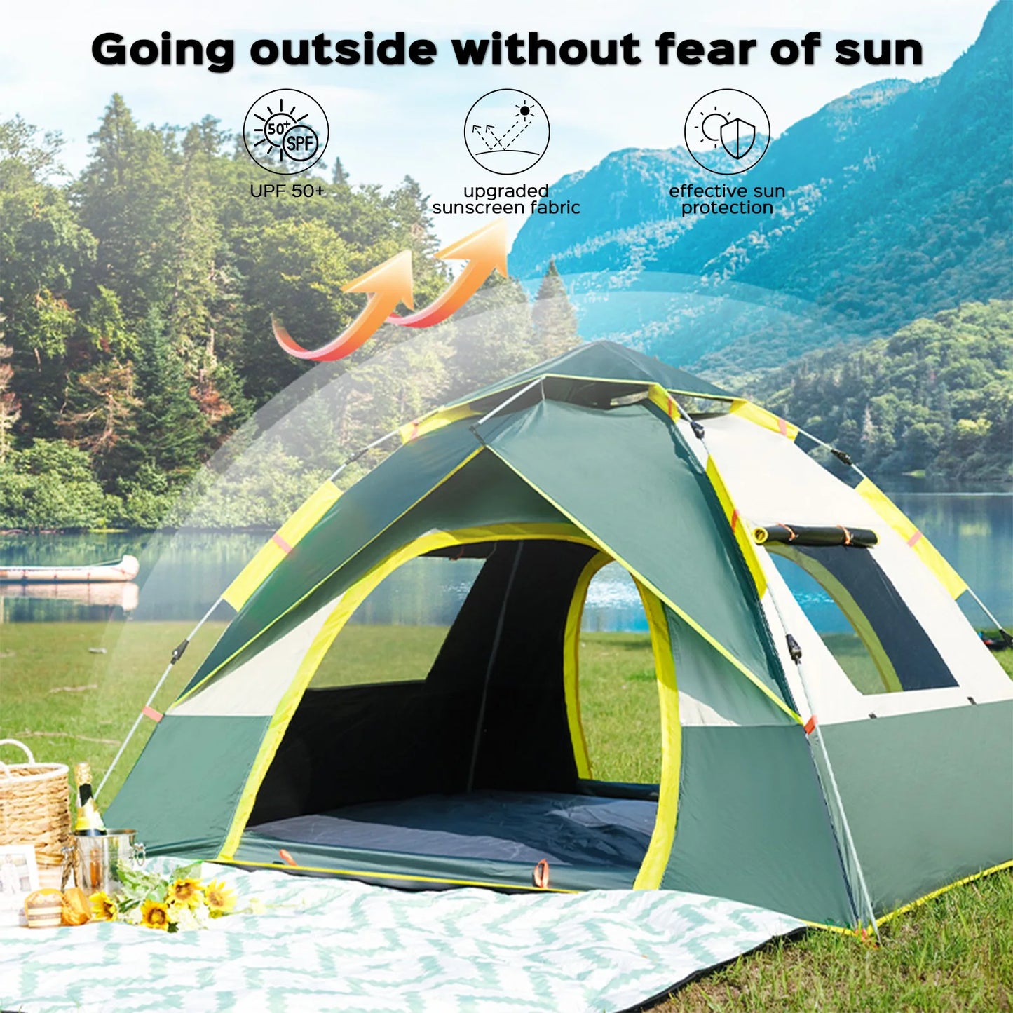 Lovewe Quick Opening Waterproof Camping Tent with Dual Doors and Windows Lightweight Easy Setup for Two People