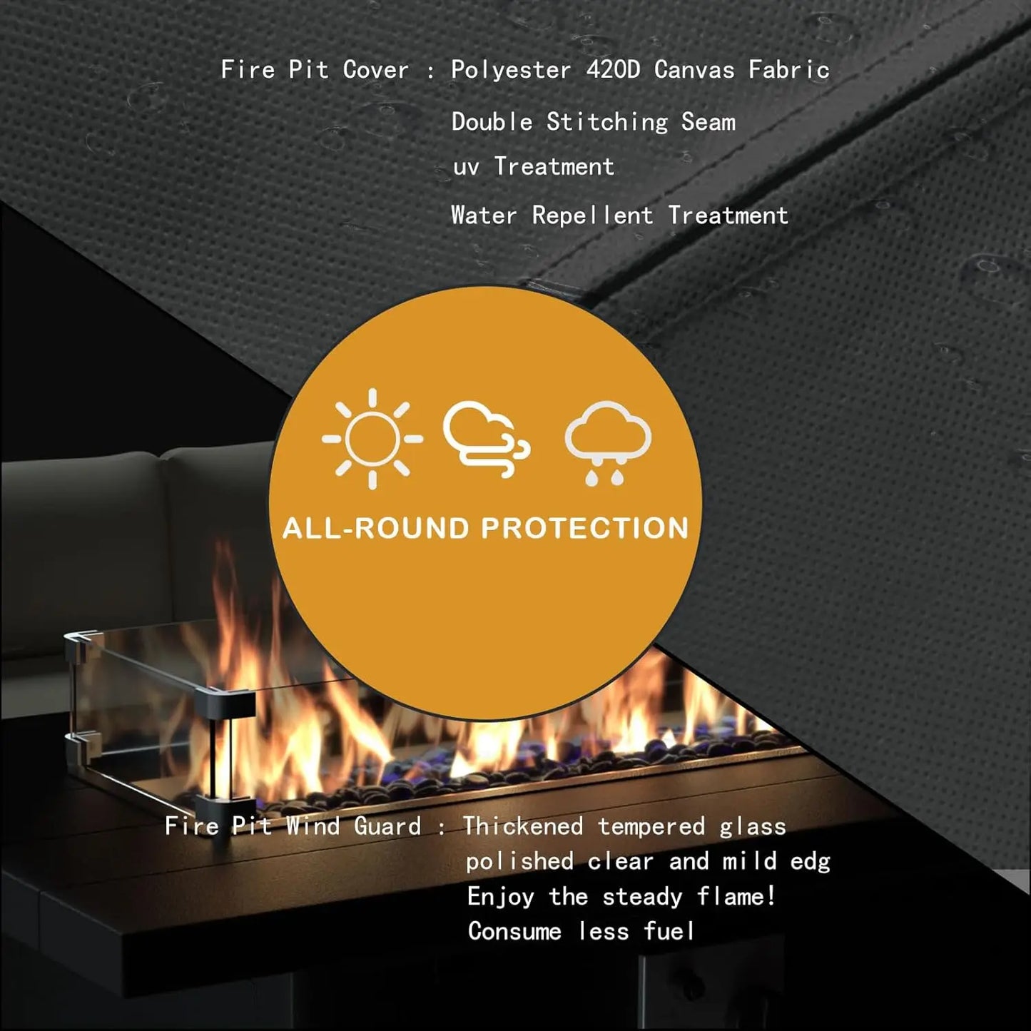 Propane Fire Pit 43 Inch Outdoor Fire Table 55000 BTU Aluminium Fire Table with Lid and Waterproof Cover