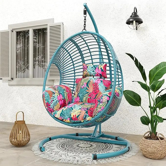 Extra Large Hanging Egg Swing Chair 400 Pound Capacity UV Resistant Mat Outdoor Willow Swing Chair
