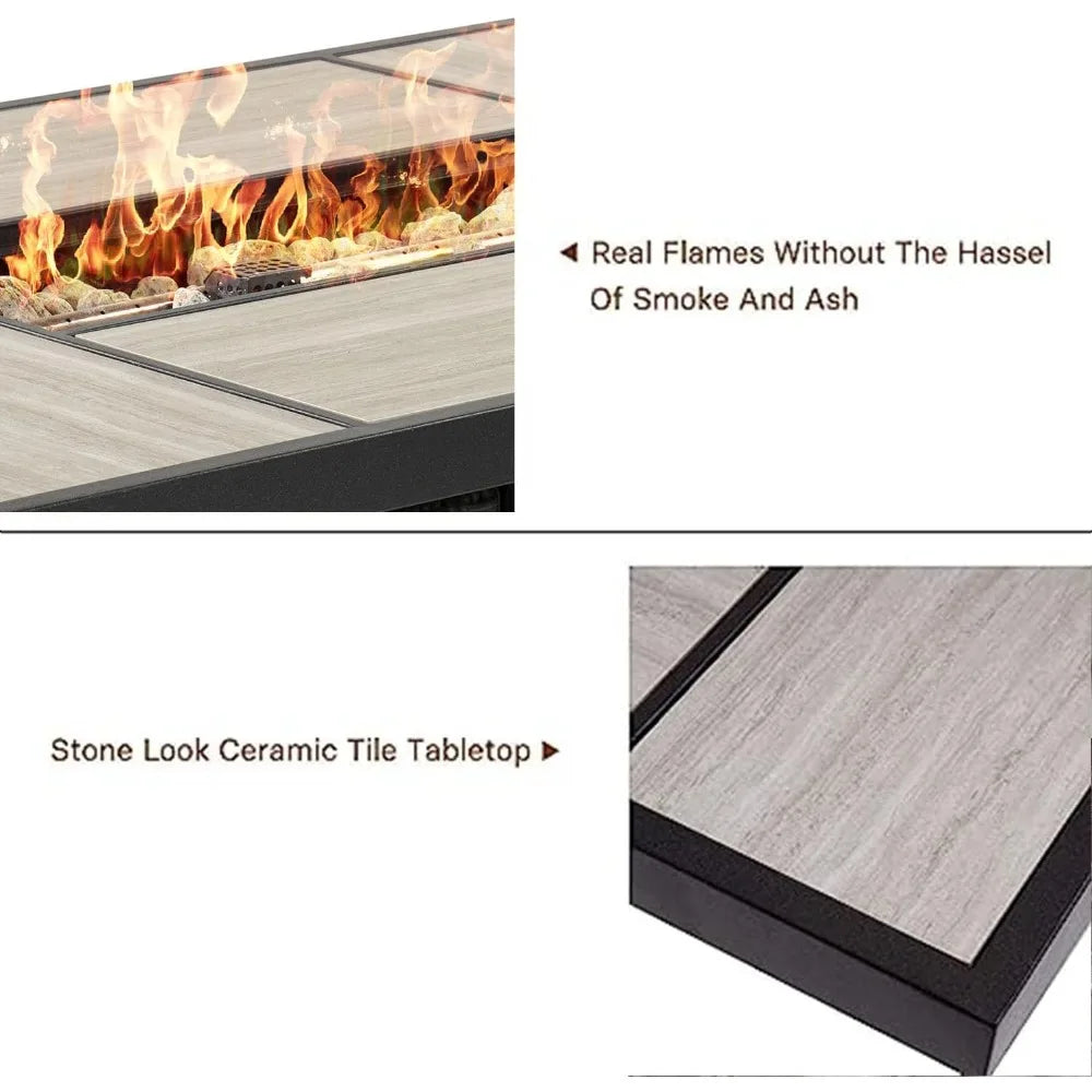 Outdoor Propane Fire Pit Table with Cover for Patio 43 Inch 50000 BTU Wicker Rectangle