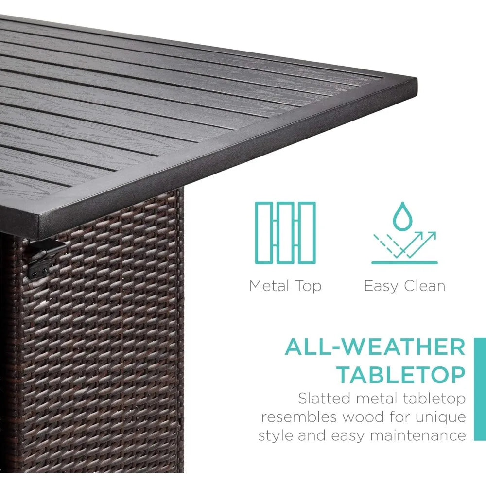 5 Piece Outdoor Wicker Bar Table Set for Patio Poolside and Backyard with Built in Bottle Opener Hidden Storage Shelf and Metal Table