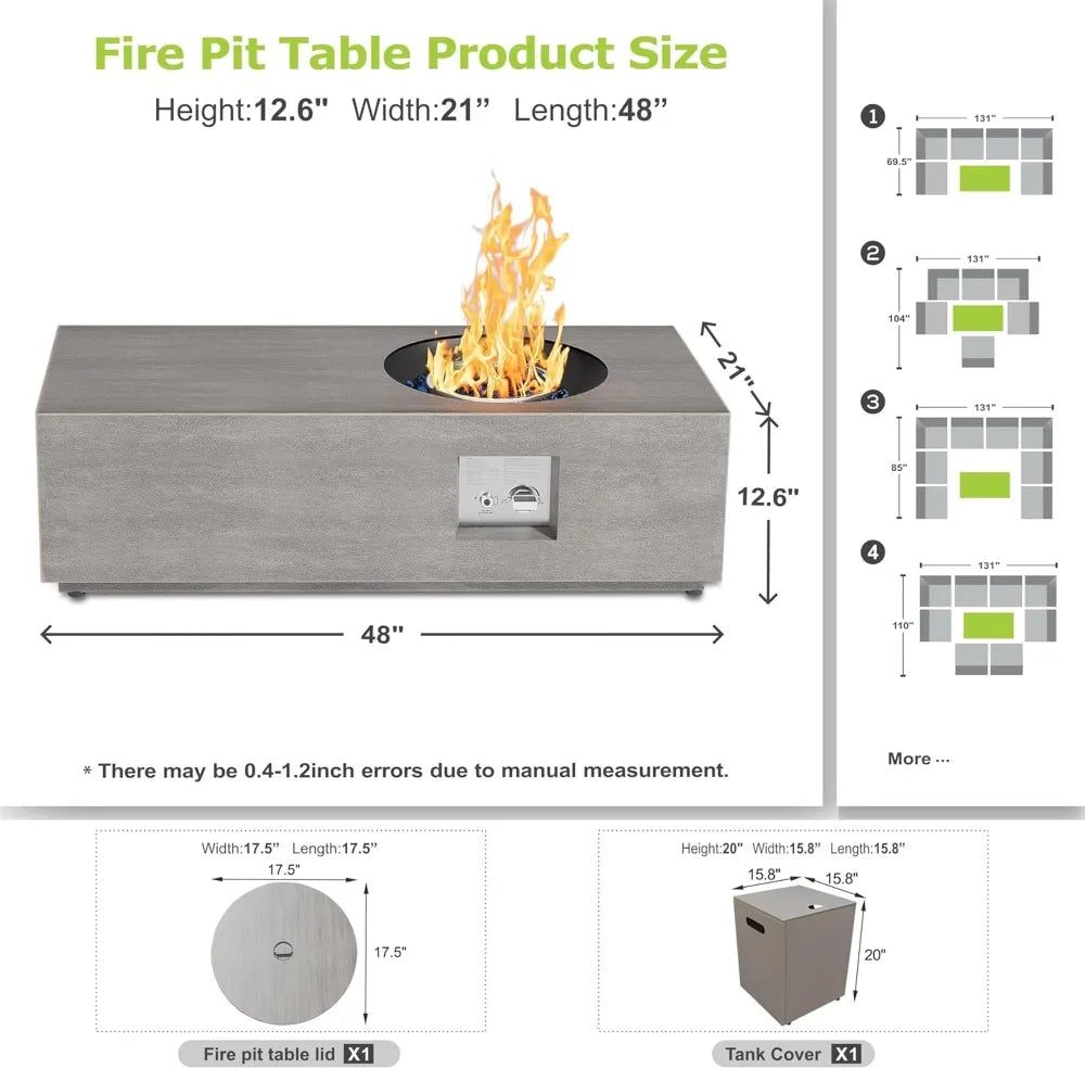 Propane Fire Pit Table Outdoor Gas Firepit 48 Inch Rectangular Patio Firepit Table for Outside